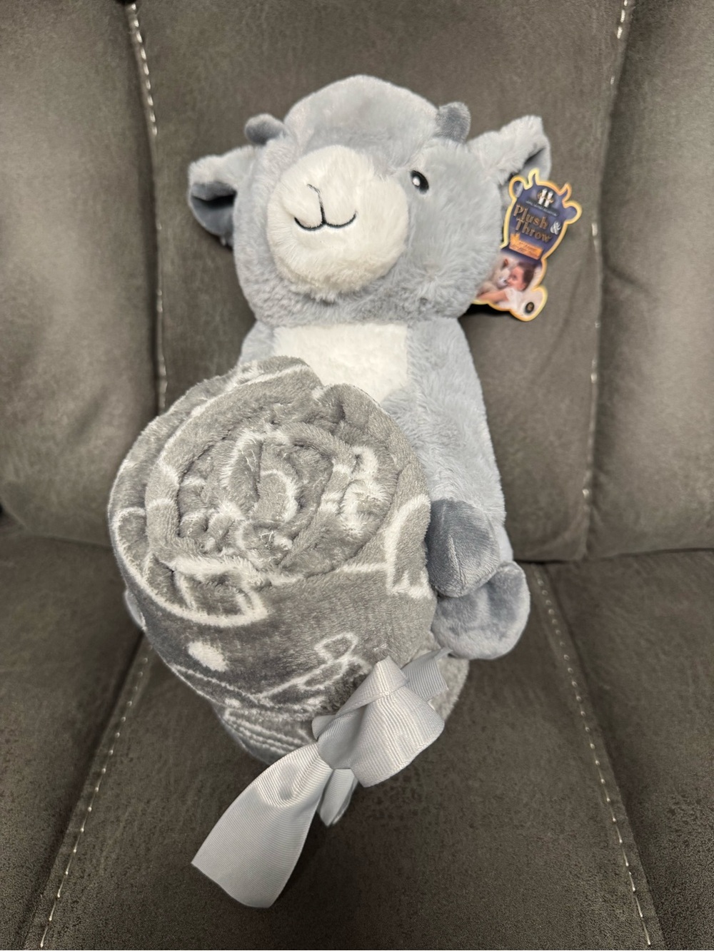 Plush Grey Lamb Blanket Buddy - Soft Grey
